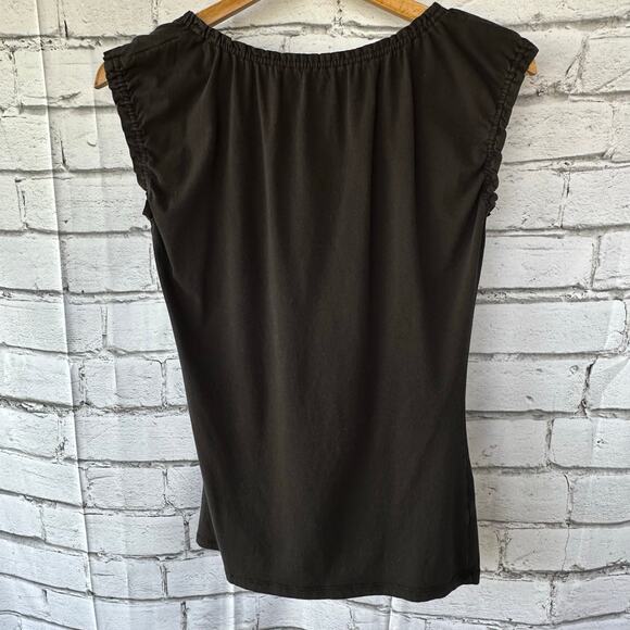 Preowned Ann Taylor LOFT Black Ruffled Cap Sleeve Gathered Neckline Small - Picture 2 of 7